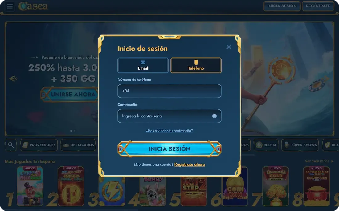 iniciar sesión en el casino casea con telefono